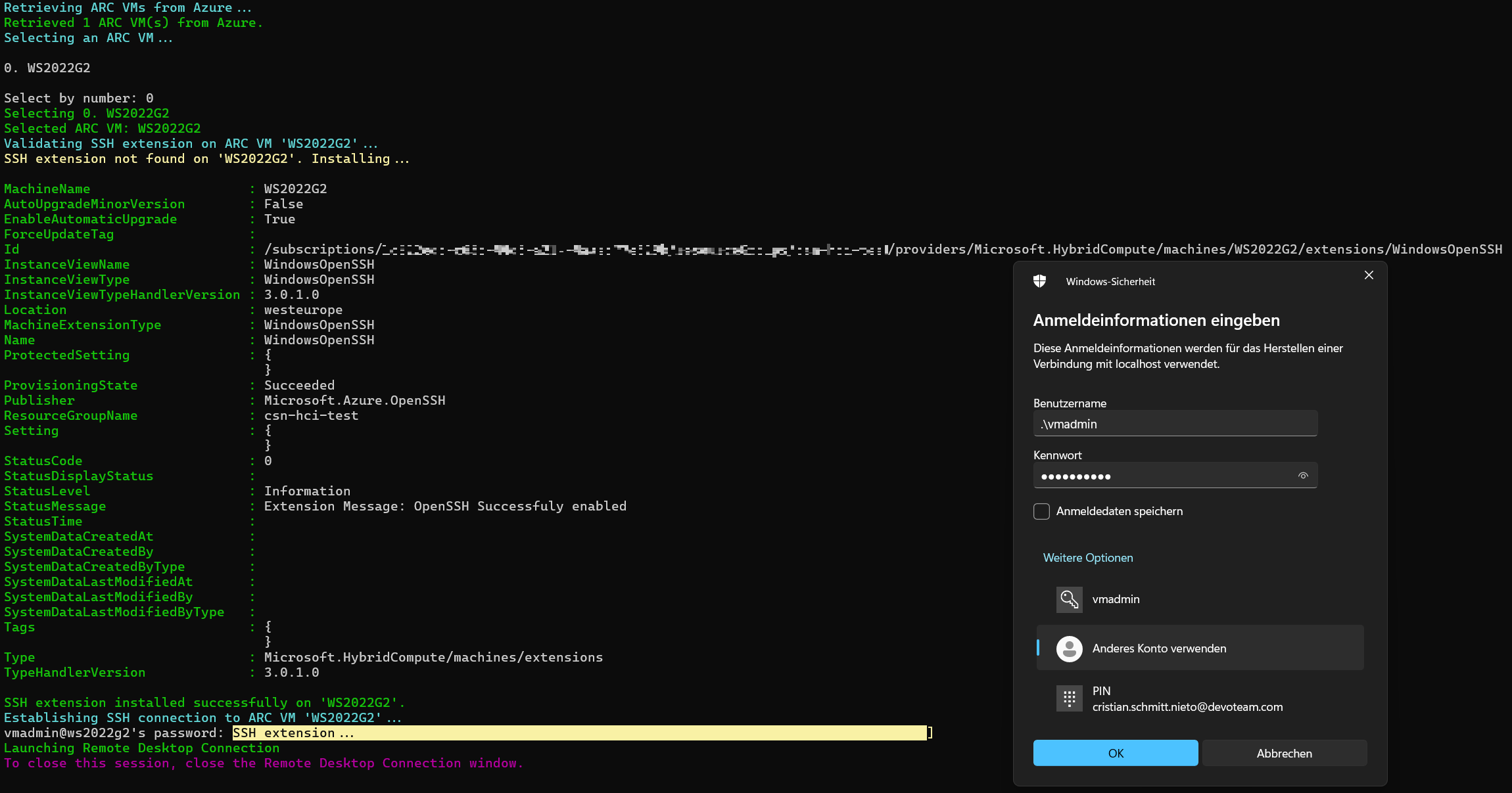 RDP over SSH on Arc VM