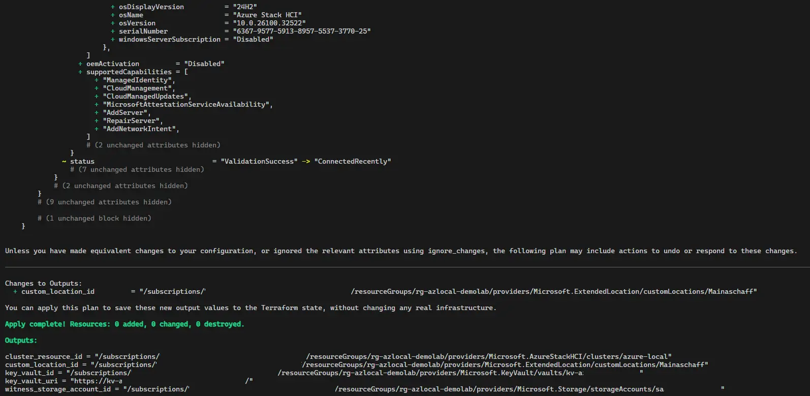 Terraform apply complete with post-deployment outputs
